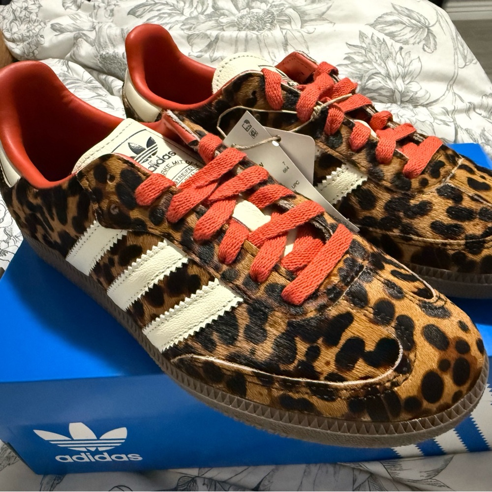 Sambas OG Adidas Leopard Print Sneakers with Red Accents